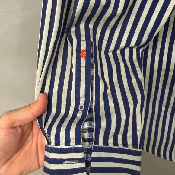 Robert Graham White Blue Striped Flip Cuff Button Down Collared Shirt 3XL - Picture 6 of 8